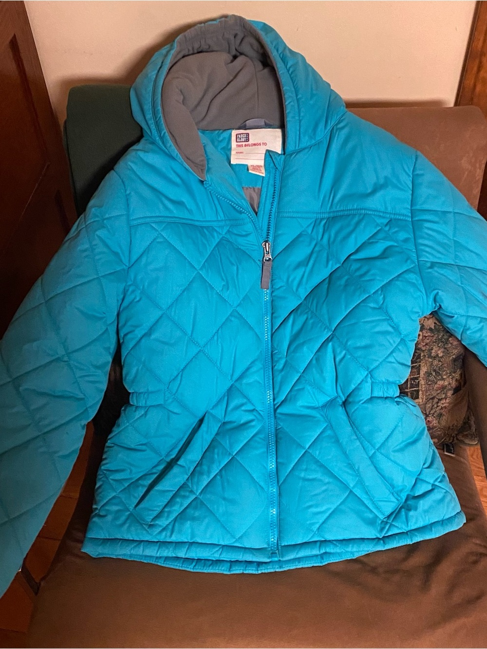 Faded Glory Kids Teal Quilted Hooded Puffer Jacket